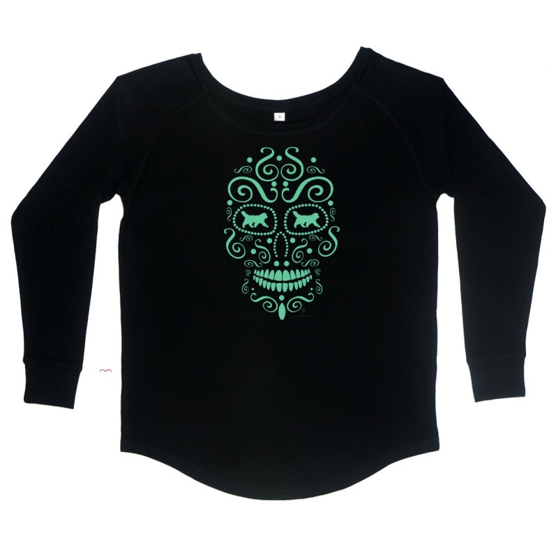 T-Shirt manica lunga da donna, girocollo profondo, con grafica cane Terranova - Newfy la noche de los muertos 1 T-Shirt manica lunga da donna, girocollo profondo, con grafica cane Terranova - Newfy la noche de los muertos 1