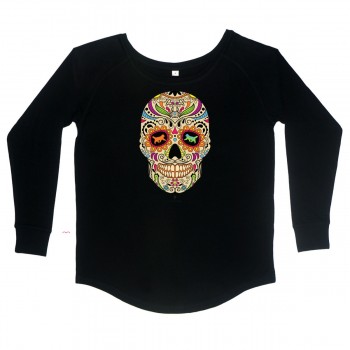 T-Shirt manica lunga da donna, girocollo profondo, con grafica cane Terranova - Newfy la noche de los muertos 2