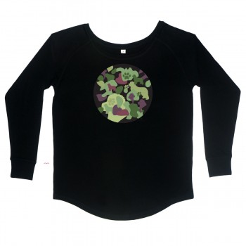 T-Shirt manica lunga da donna, girocollo profondo, con grafica cane Terranova - Newfy Camouflage