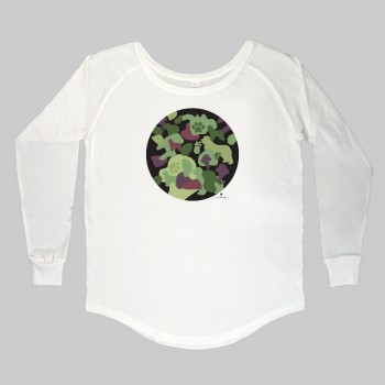 T-Shirt manica lunga da donna, girocollo profondo, con grafica cane Terranova - Newfy Camouflage