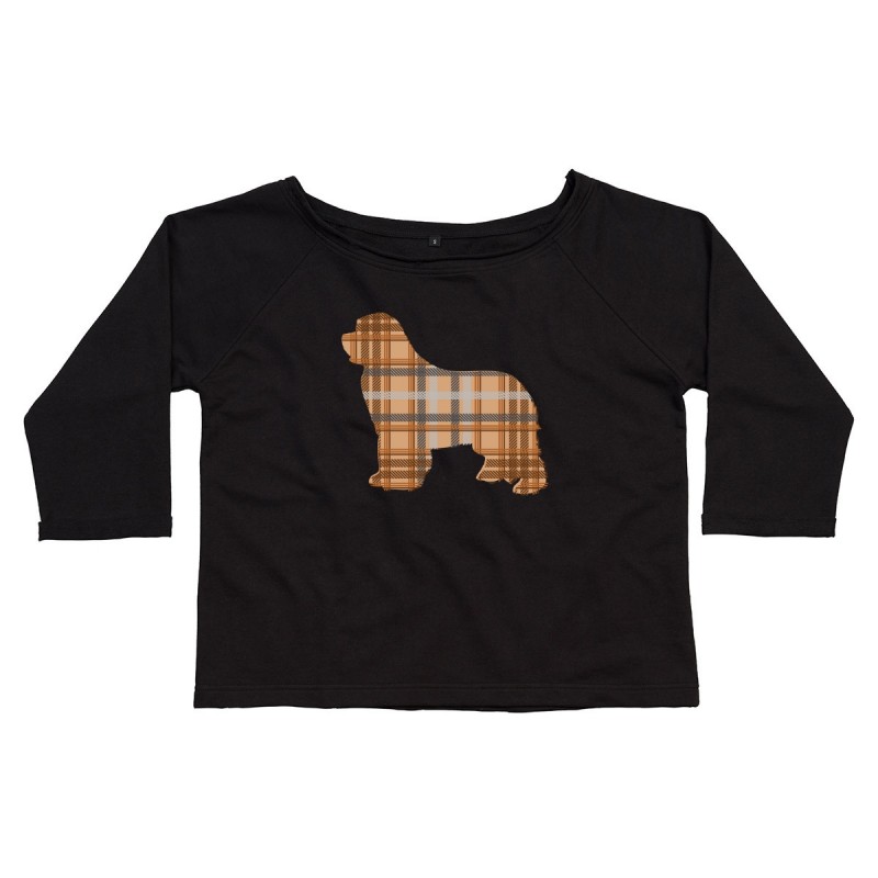 Felpa da donna in cotone organico manica 3/4 con grafica cane Terranova - Newfy Tartan Felpa da donna in cotone organico manica 3/4 con grafica cane Terranova - Newfy Tartan