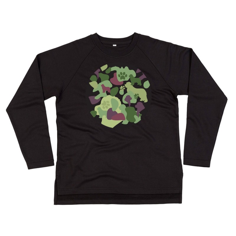 Felpa in cotone organico da donna con grafica cane Terranova - Newfy Camouflage Felpa in cotone organico da donna con grafica cane Terranova - Newfy Camouflage