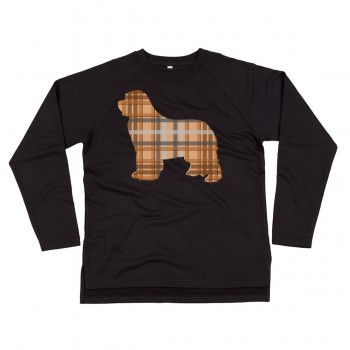 Felpa in cotone organico da donna con grafica cane Terranova - Newfy Tartan