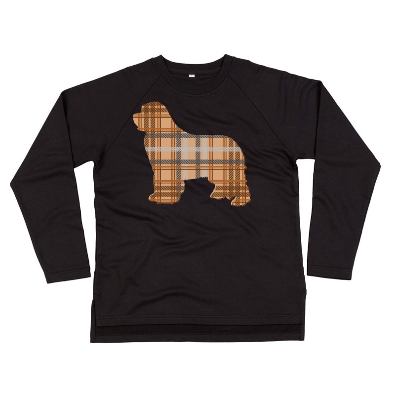 Felpa in cotone organico da donna con grafica cane Terranova - Newfy Tartan Felpa in cotone organico da donna con grafica cane Terranova - Newfy Tartan