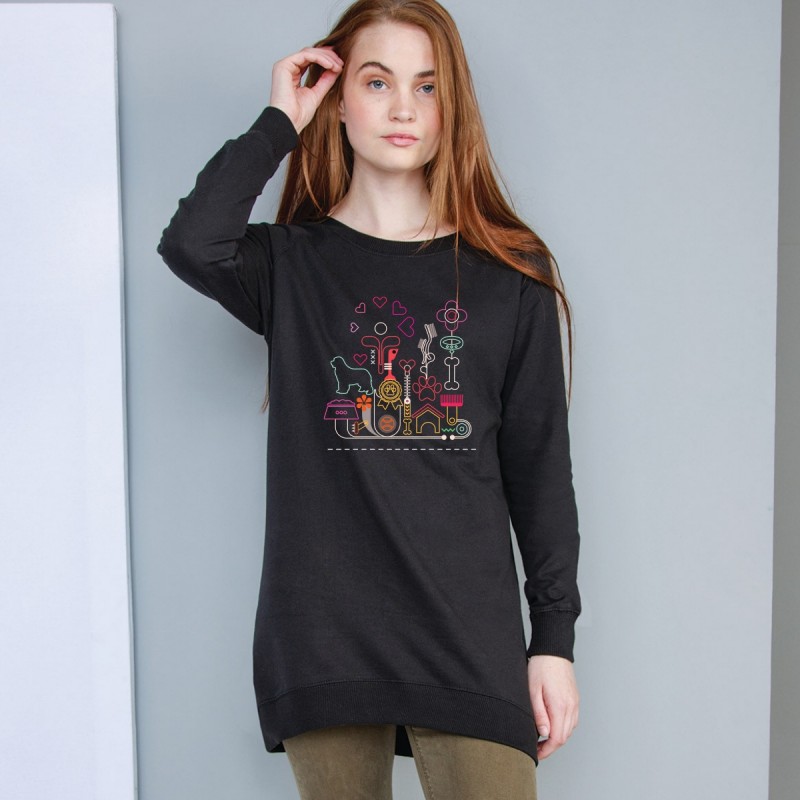 Felpa lunga da donna con grafica cane Terranova Newfy Passion 2