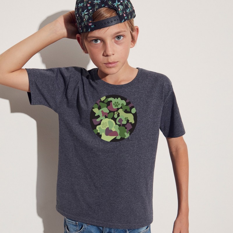 T-shirt bambino con grafica cane Terranova Newfy Camouflage T-shirt bambino con grafica cane Terranova Newfy Camouflage