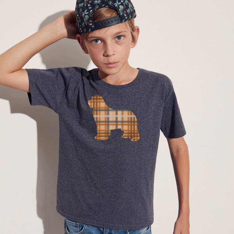 T-shirt bambino con grafica cane Terranova Newfy Tartan T-shirt bambino con grafica cane Terranova Newfy Tartan