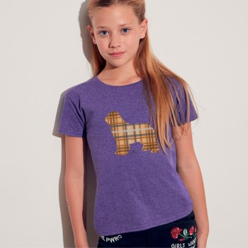 T shirt bimba con grafica cane Terrranova Newfy Tartan