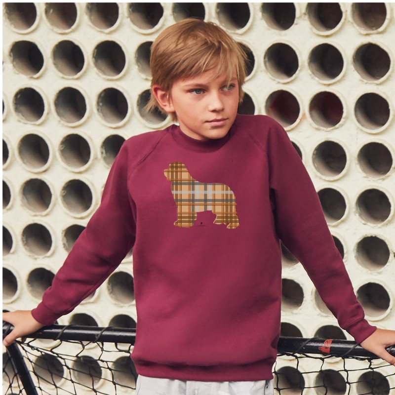 Felpa girocollo bambini con grafica Cane Terranova Newfy Tartan Felpa girocollo bambini con grafica Cane Terranova Newfy Tartan