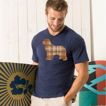 T-shirt scollo a V con grafica Terranova Newfy Tartan