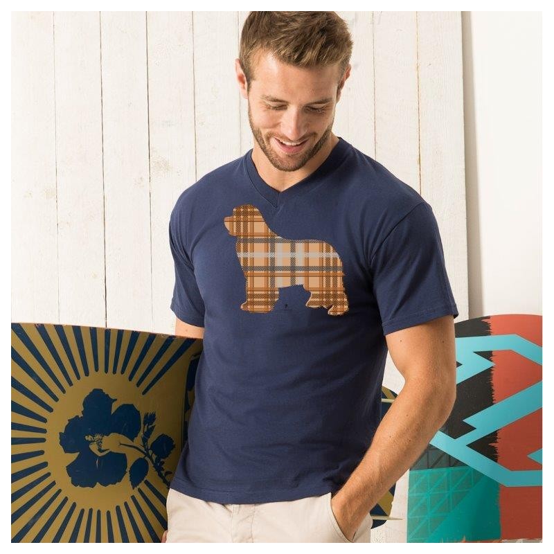 T-shirt scollo a V con grafica Terranova Newfy Tartan