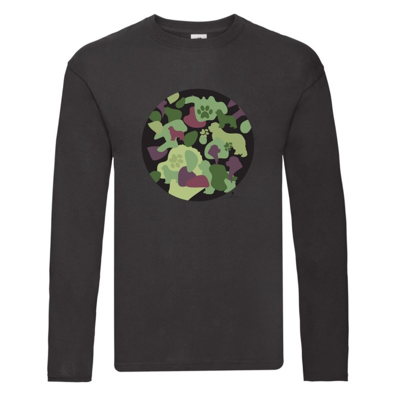 T-shirt manica lunga con grafica cane Terranova Newfy camouflage
