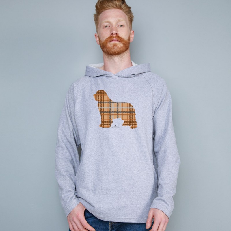 Felpa uomo leggera con cappuccio con grafica cane Terranova Newfy Tartan Felpa uomo leggera con cappuccio con grafica cane Terranova Newfy Tartan
