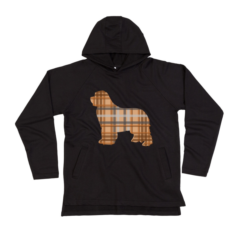 Felpa uomo leggera con cappuccio con grafica cane Terranova Newfy Tartan Felpa uomo leggera con cappuccio con grafica cane Terranova Newfy Tartan