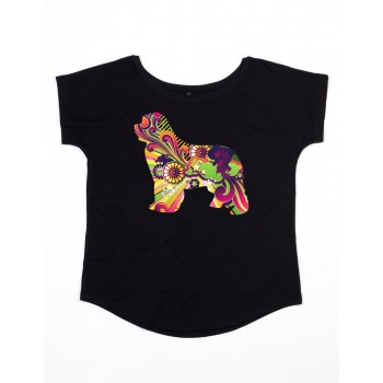T-Shirt girocollo profondo da donna con grafica cane Terranova - Newfy Vintage