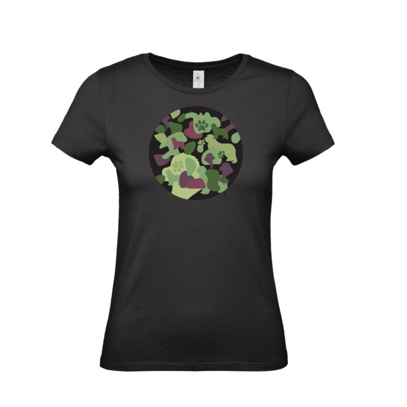 T-Shirt donna con grafica cane Terranova Newfy Camouflage T-Shirt donna con grafica cane Terranova Newfy Camouflage