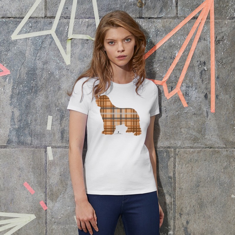 T-Shirt donna con grafica cane Terranova Newfy Tartan