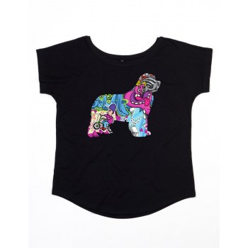 T-Shirt girocollo profondo da donna con grafica cane Terranova - Newfy Cartoon