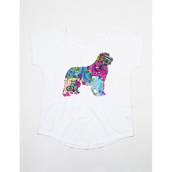 T-Shirt girocollo profondo da donna con grafica cane Terranova - Newfy Cartoon