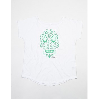 T-Shirt girocollo profondo da donna con grafica cane Terranova - Newfy la noche de los muertos 1