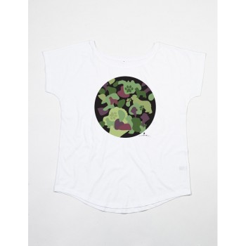 T-Shirt girocollo profondo da donna con grafica cane Terranova - Newfy Camouflage