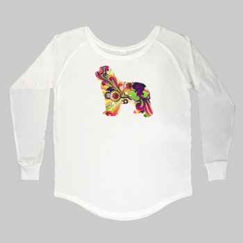 T-Shirt manica lunga da donna,girocollo profondo, con grafica cane Terranova - Newfy Vintage