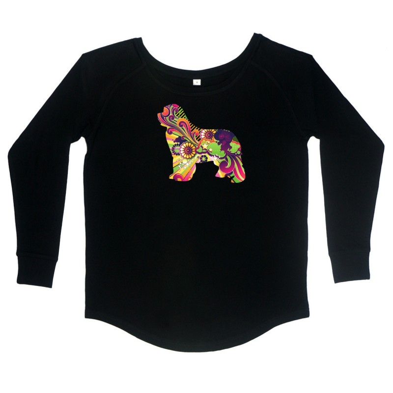 T-Shirt manica lunga da donna,girocollo profondo, con grafica cane Terranova - Newfy Vintage T-Shirt manica lunga da donna,girocollo profondo, con grafica cane Terranova - Newfy Vintage