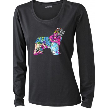 T-Shirt manica lunga da donna con grafica cane Terranova - Newfy Cartoon