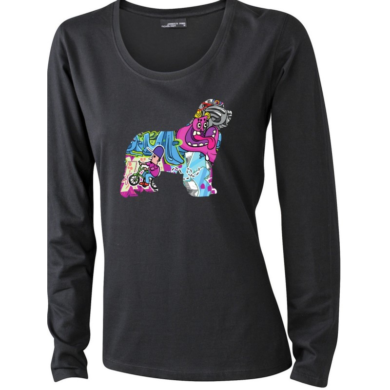 T-Shirt manica lunga da donna con grafica cane Terranova - Newfy Cartoon T-Shirt manica lunga da donna con grafica cane Terranova - Newfy Cartoon