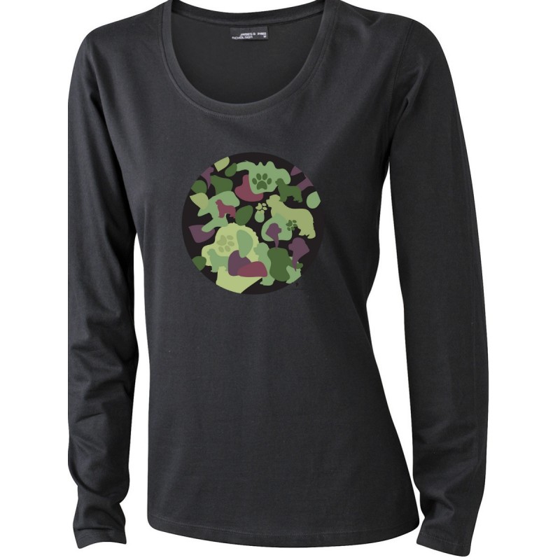 T-Shirt manica lunga da donna con grafica cane Terranova - Newfy Camouflage T-Shirt manica lunga da donna con grafica cane Terranova - Newfy Camouflage