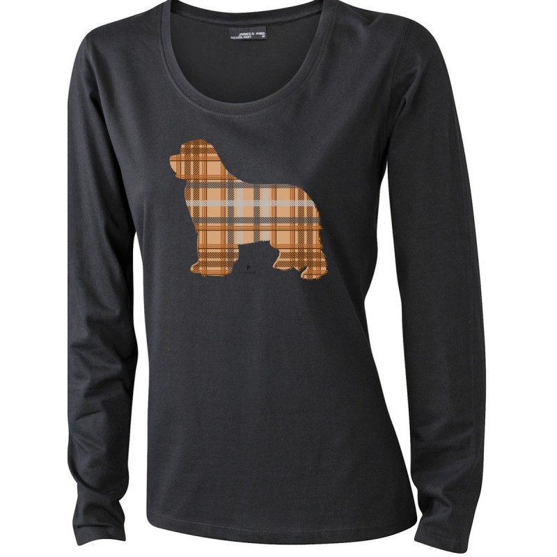T-Shirt manica lunga da donna con grafica cane Terranova - Newfy Tartan T-Shirt manica lunga da donna con grafica cane Terranova - Newfy Tartan