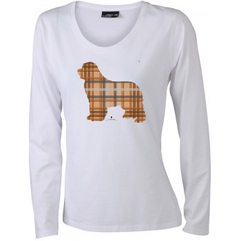 T-Shirt manica lunga da donna con grafica cane Terranova - Newfy Tartan