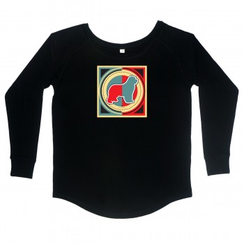 T-Shirt manica lunga da donna, girocollo profondo, con grafica cane Terranova - Newfy Industrial