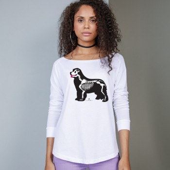 T-Shirt manica lunga da donna, girocollo profondo, con grafica cane Terranova - Newfy X Ray