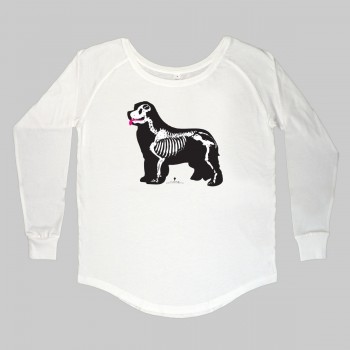 T-Shirt manica lunga da donna, girocollo profondo, con grafica cane Terranova - Newfy X Ray