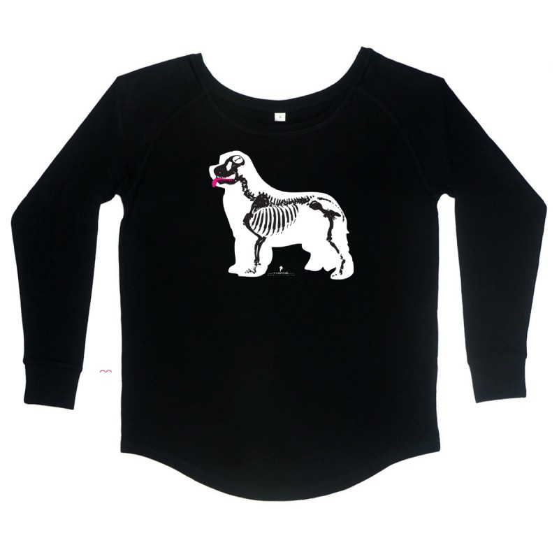 T-Shirt manica lunga da donna, girocollo profondo, con grafica cane Terranova - Newfy X Ray T-Shirt manica lunga da donna, girocollo profondo, con grafica cane Terranova - Newfy X Ray
